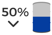 50% Decrease symbol next to a half full barrell 