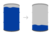 Icon with oil barrels, content moving from one to the other