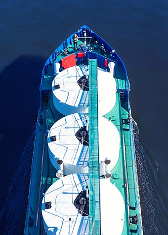Birds eye view of ship on the ocean